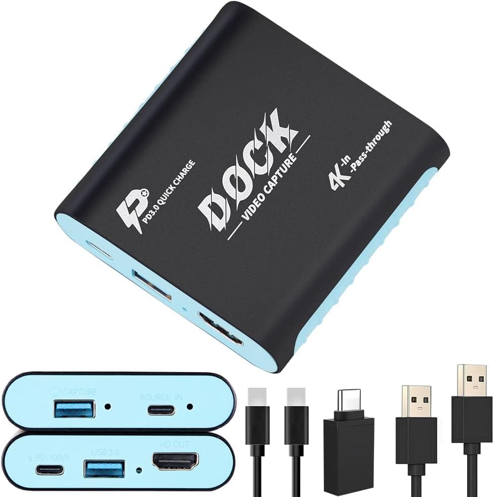 2-in-1 Switch 2 Dock & Capture Card with USB-C Video Input for Streaming, 1080P 60FPS Capture, 4K HDMI Output, 100W PD Charging