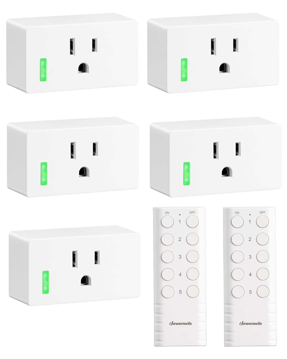 DEWENWILS 200FT 15A/1800W Range Remote Control Outlet, ETL Listed (5 Outlets + 2 Remotes)