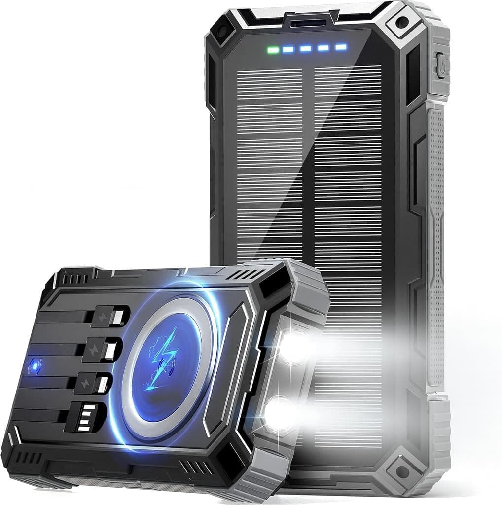 Amazon.com: jskei Power Bank 49800mAh Solar Portable Charger Wireless Charging USB-C 15W Fast Charging with 4 Built-in Cables LED Flashlight Battery Pack Compatible with iPhone, iPad, Galaxy, Perfect for Camping : Cell Phones & Accessories