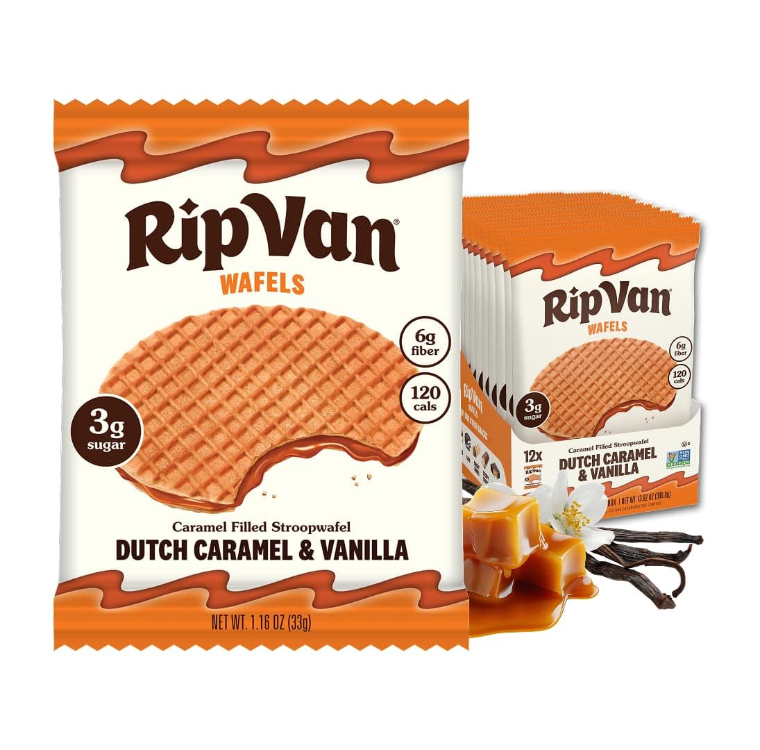 Rip Van Wafels Dutch Caramel & Vanilla Stroopwafels, Healthy Snacks, Non
