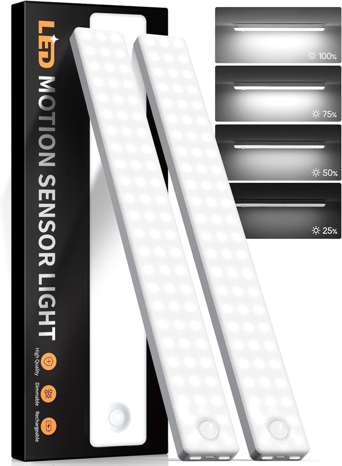 2 Pack Under Cabinet Lighting, Motion Sensor Light Indoor, USB Rechargeable Battery Operated with Magnetic Closet, Kitchen