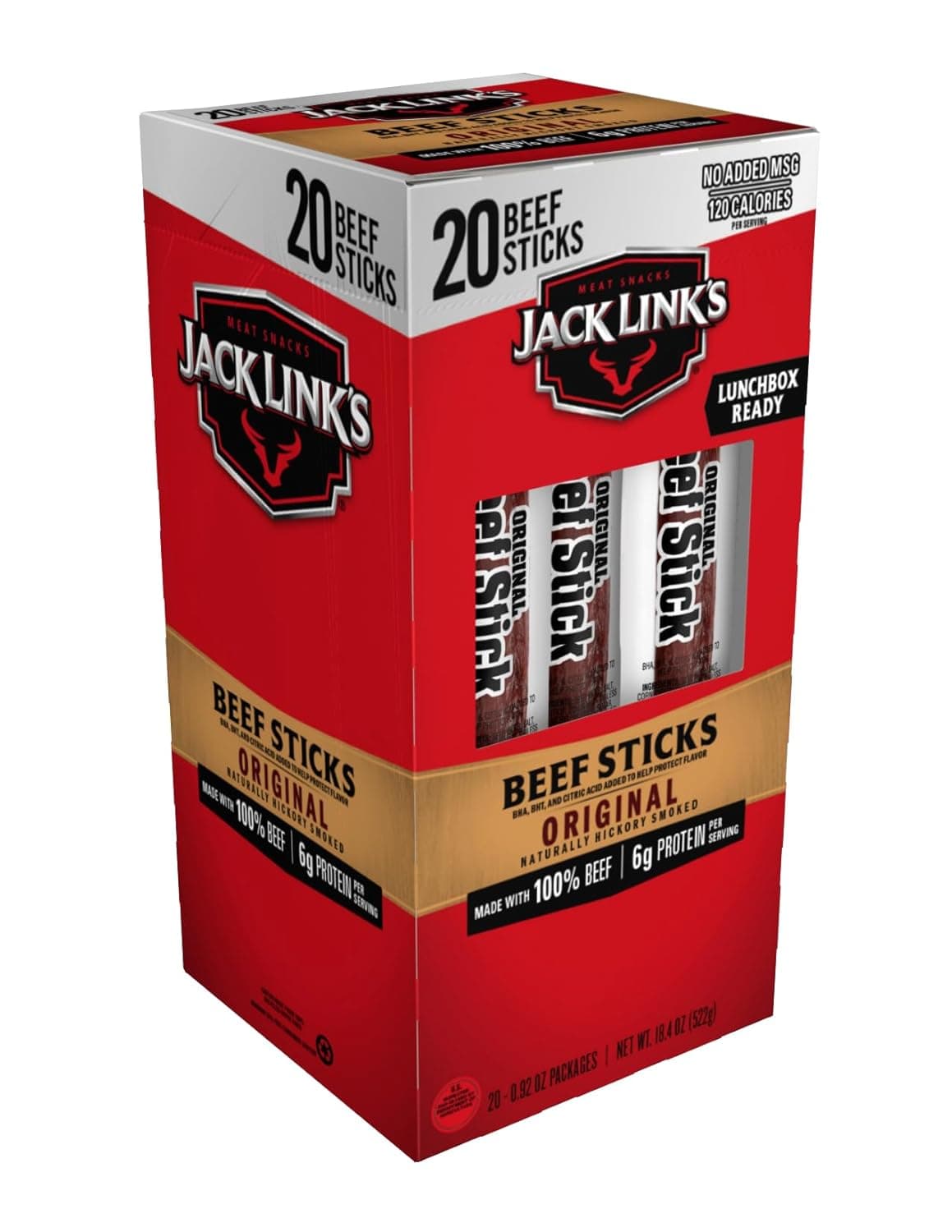 Jack Link's Beef Sticks, Original - Protein Snack, Meat Stick with 6g of Protein