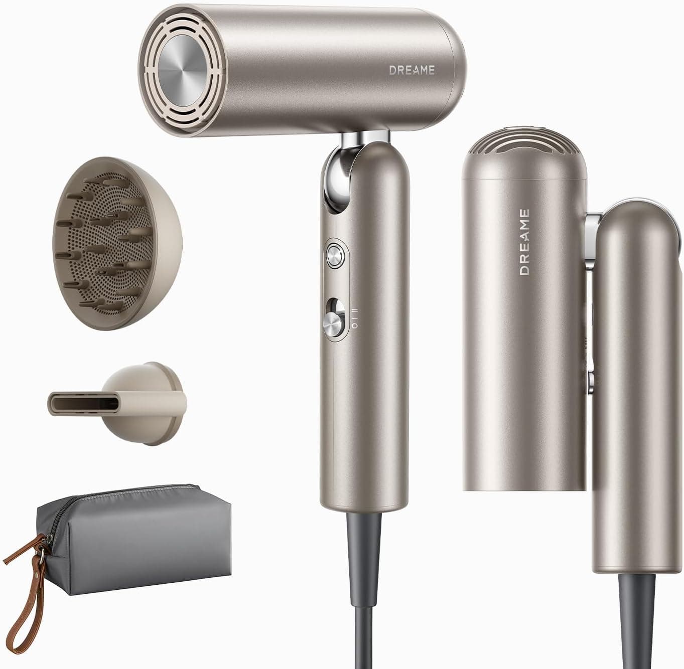 Dreame Pocket Pro Hair Dryer, Dual Voltage Travel Blow Dryer with Diffuser