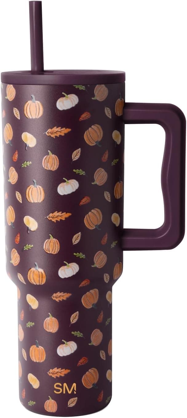 : Simple Modern Halloween 40oz Trek Tumbler with Handle & Straw Lid, Insulated Stainless Steel, Pumpkin & Leaves
