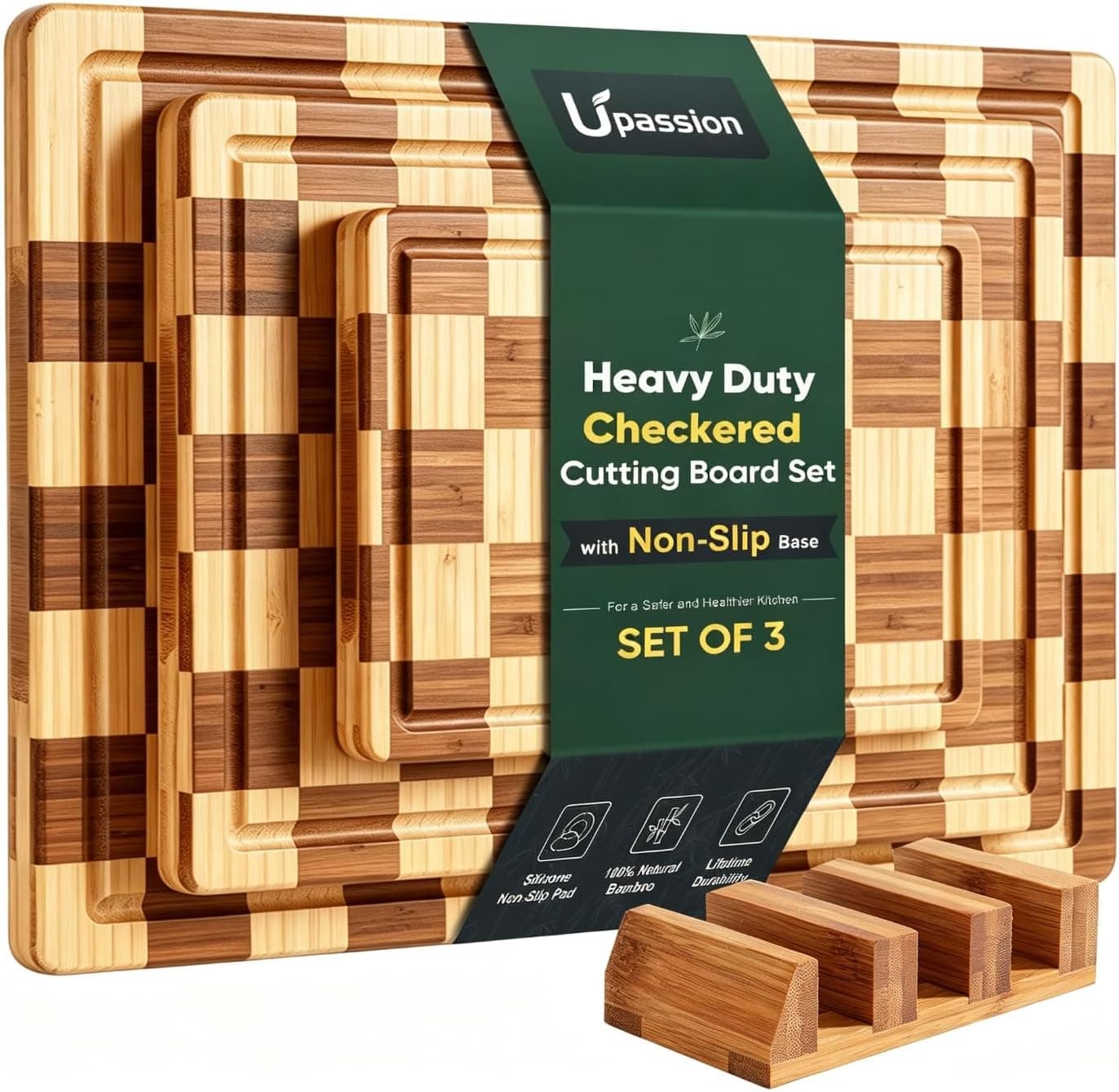 Bamboo Cutting Board Set of 3 Wood Cutting Boards for Kitchen