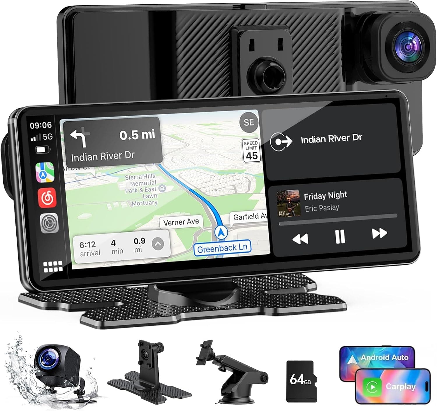 TOGUARDGO 6.86" CarPlay Screen with Dual Dash Cam 2.5K Front 1080P Rear