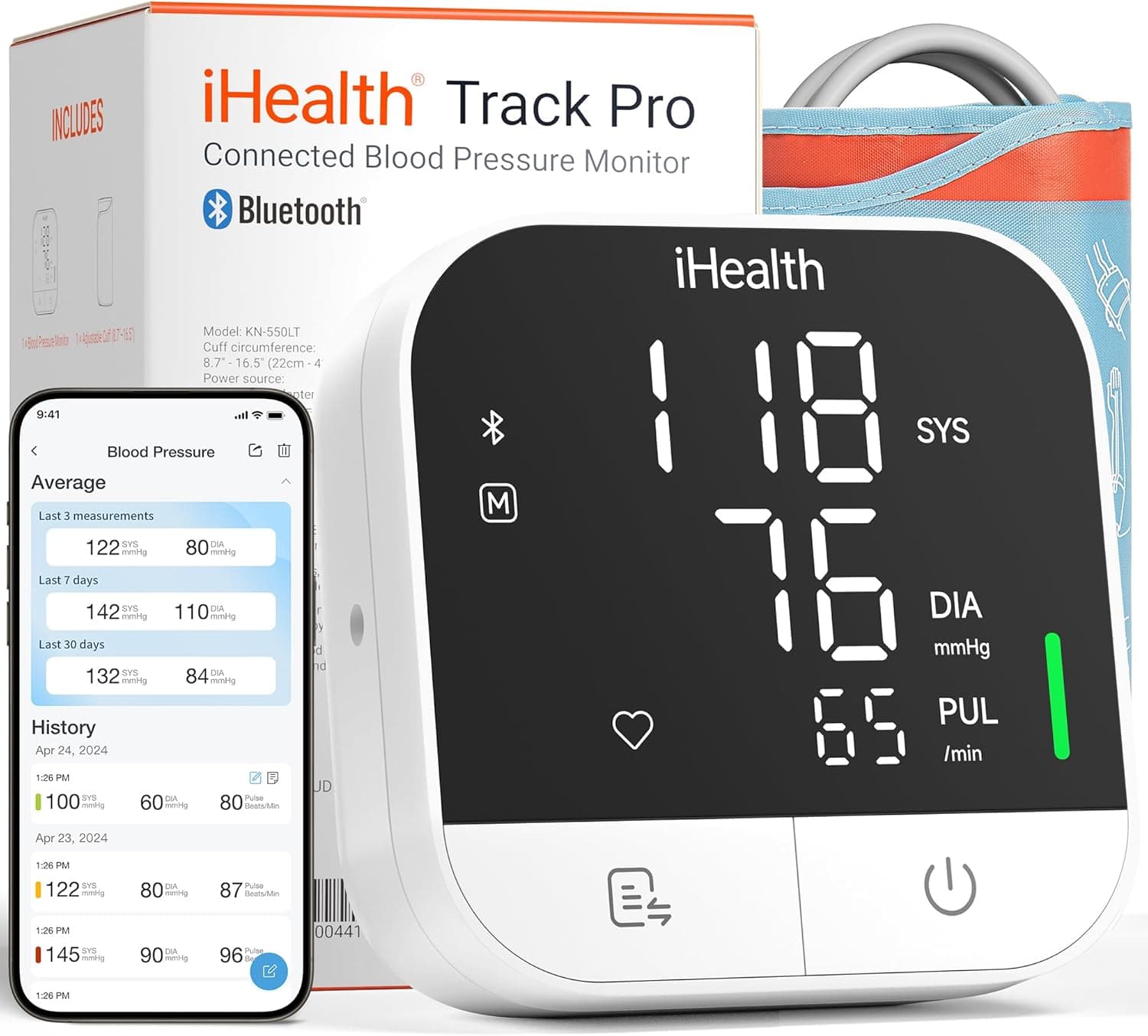 iHealth Track Pro Upper Arm Blood Pressure Monitor, Full-View LED Screen