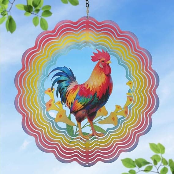 Eandisom Wind Spinners Outdoor Chicken Rooster Decor Hanging Wind Spinner 12 inch 3D Wind Sculptures