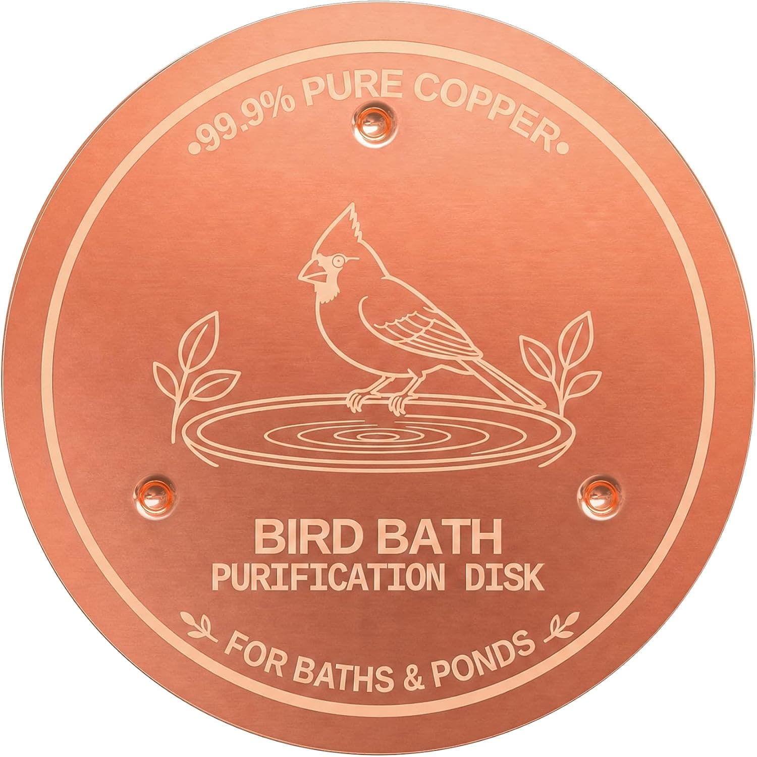 Copper Disc for Bird Bath, 99.Pure Copper Bird Bath Disk with Triple Point Support, Purification Water Plate for Outdoor BirdBath