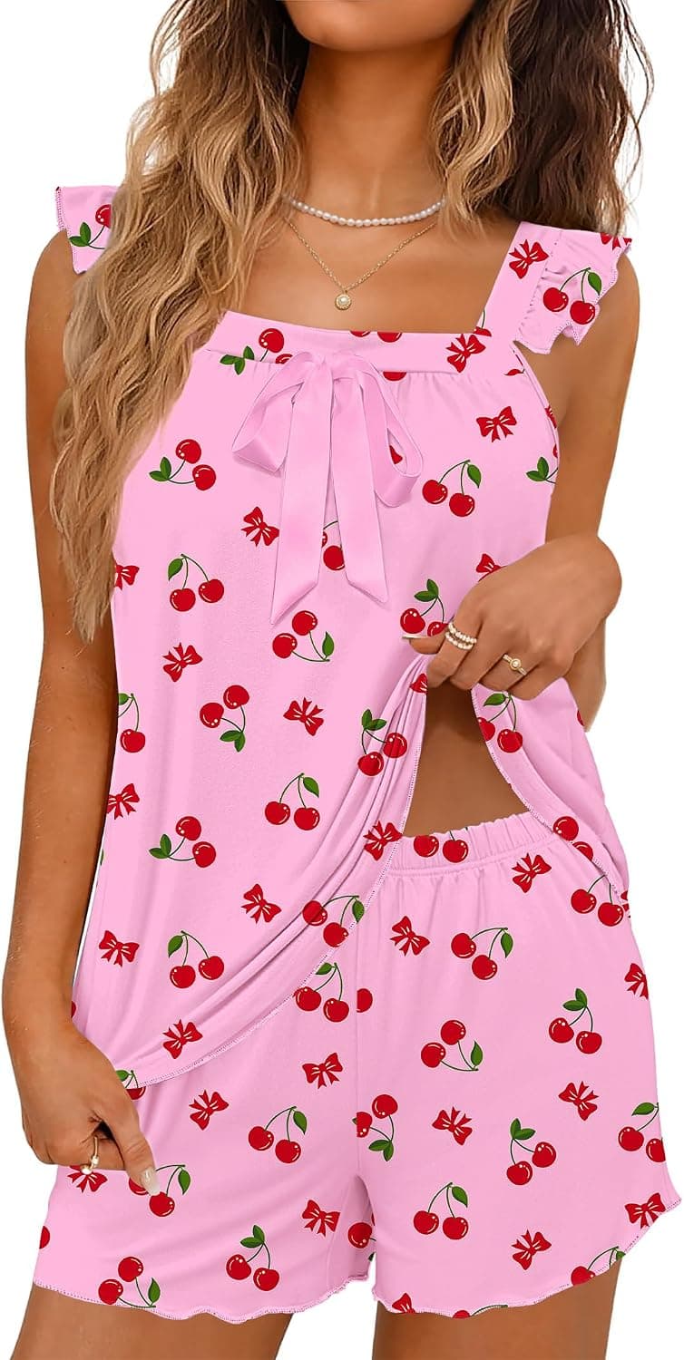 Ekouaer Womens Pajama Sets Cute Bow Pjs Set Soft Ruffle Bridal Sleepwear