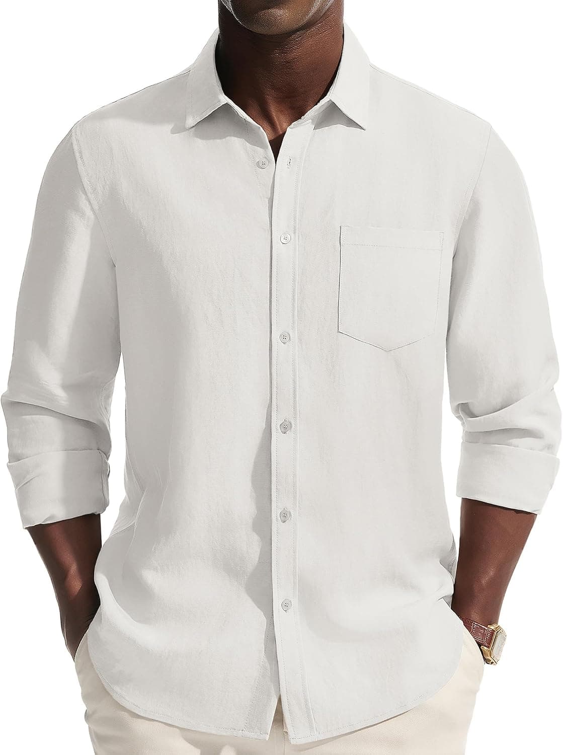 PJ PAUL JONES Mens Linen Long Sleeve Button Down Casual Shirt