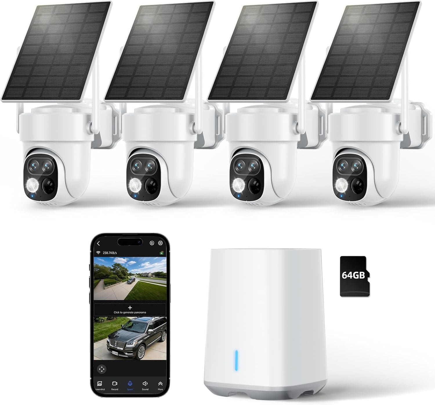 Prime: (4 Camera Kit) SV3C Solar Powered Security Cameras: 2K Dual Lens Camera, 360°Pan & Tilt, Auto Tracking, Color Night Vision, 2-Way Audio