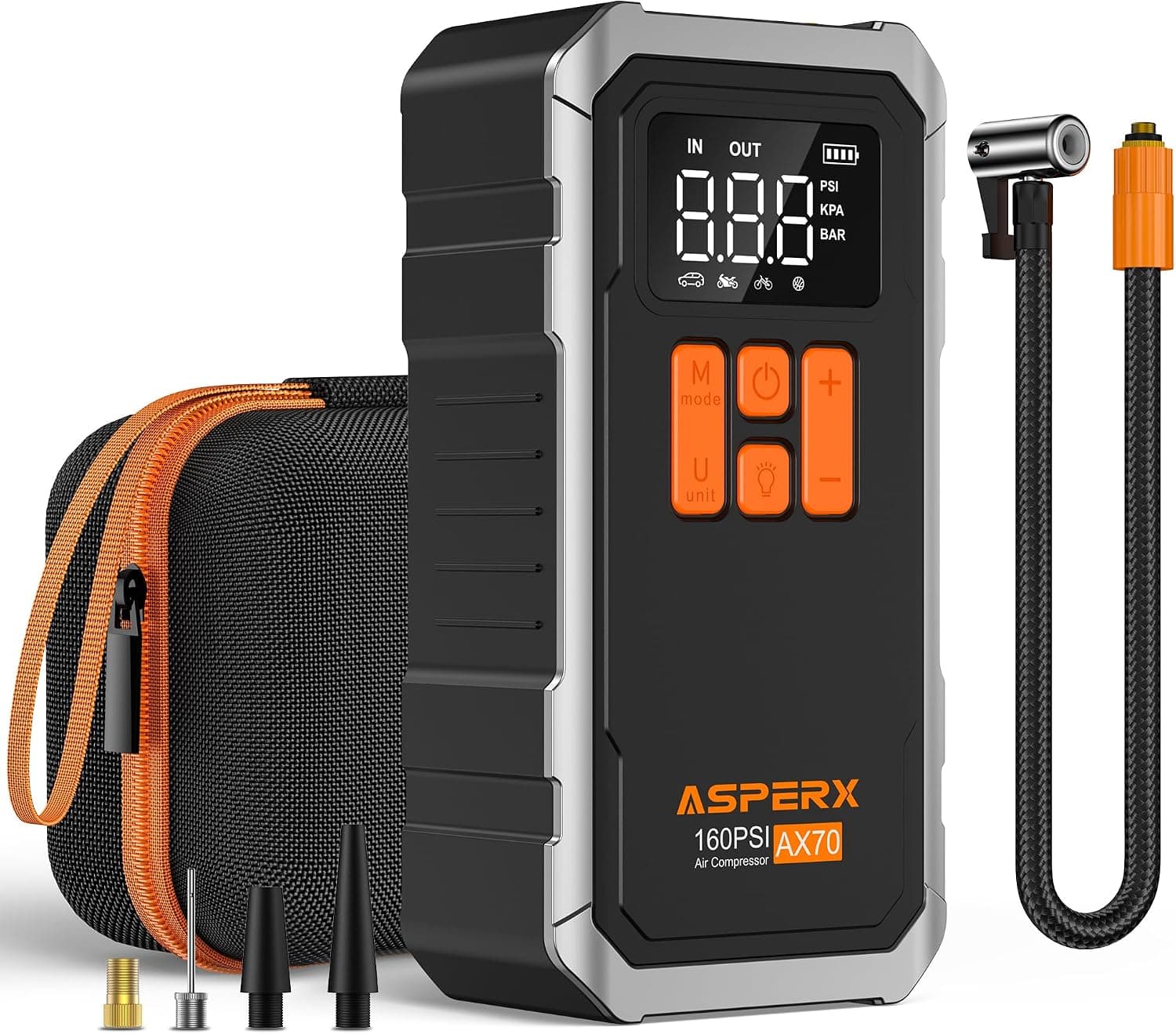 AsperX 160PSI Tire Inflator Portable Air Compressor for Car/Moto/Bike/Ball