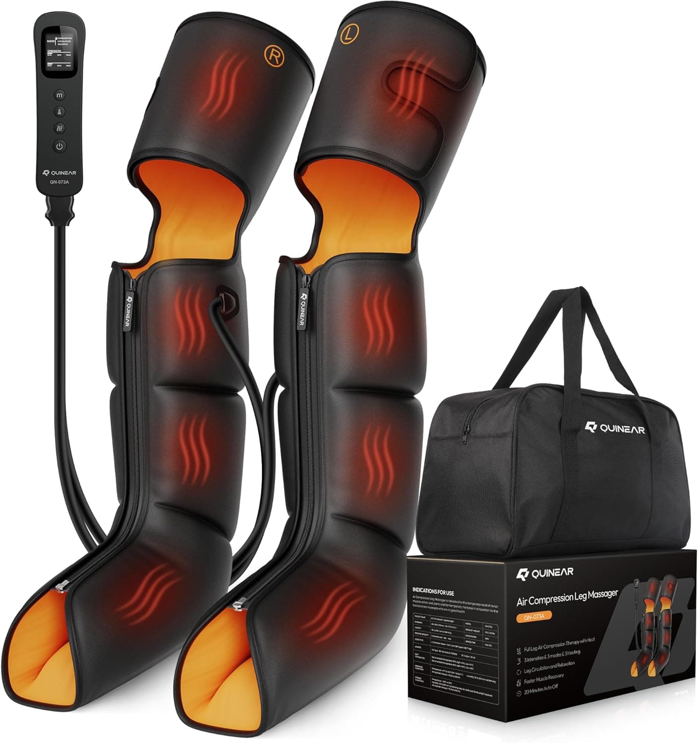 Prime: QUINEAR Leg Massager, 3-in-1 Foot Calf & Thigh Massager with Heat and Compression Therapy, Leg Massage Boots for Pain Relief, FSA-HSA Eligible
