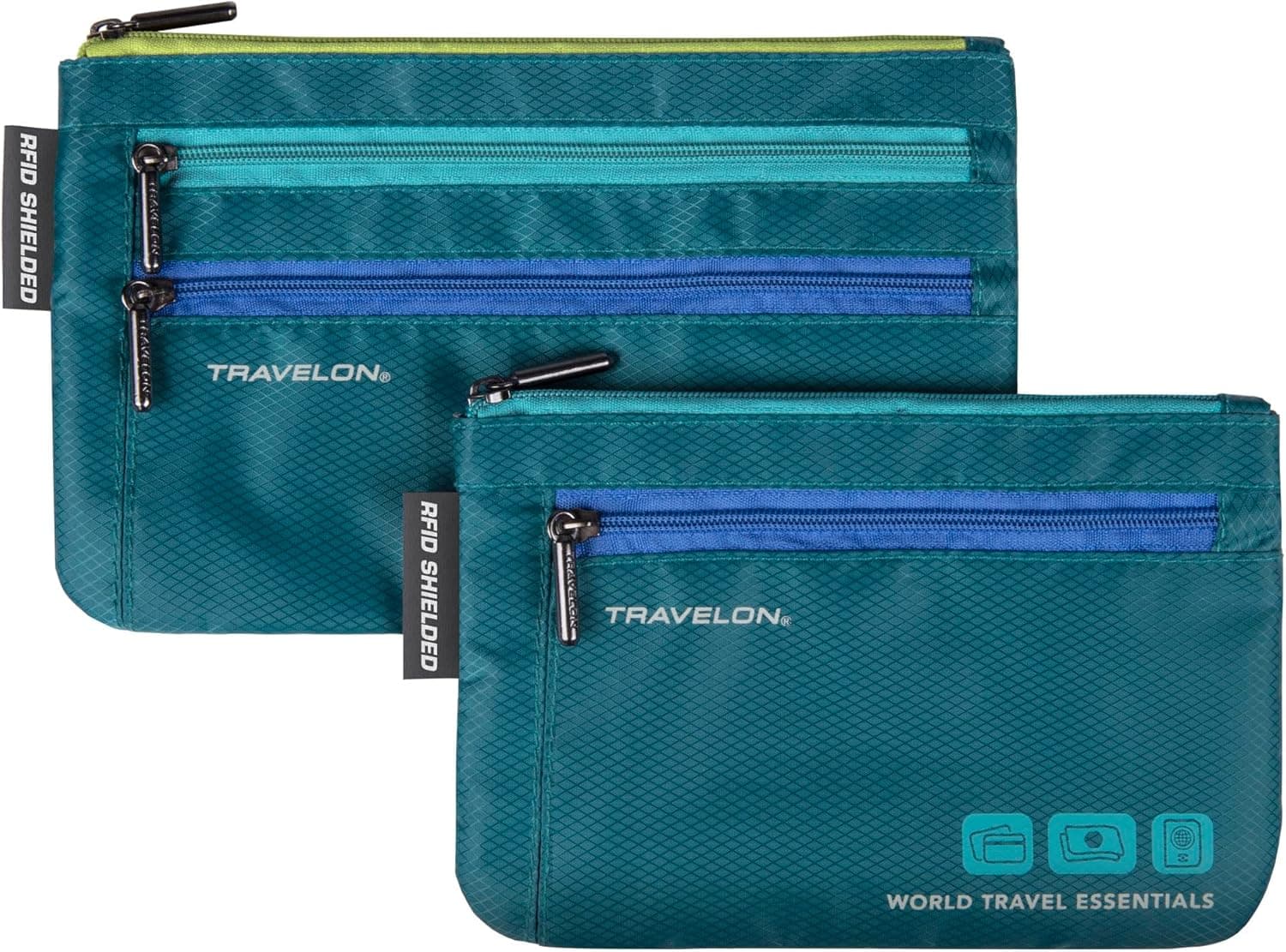 : Travelon World Travel Essentials Set Of 2 Currency and Passport Organizers(Peacock Teal)
