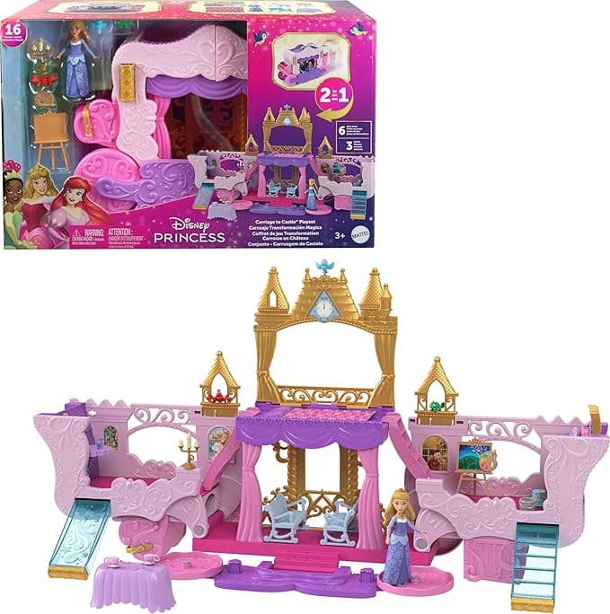 Mattel Disney Princess Aurora Transforming Carriage Castle Toy Set + Free S&H
