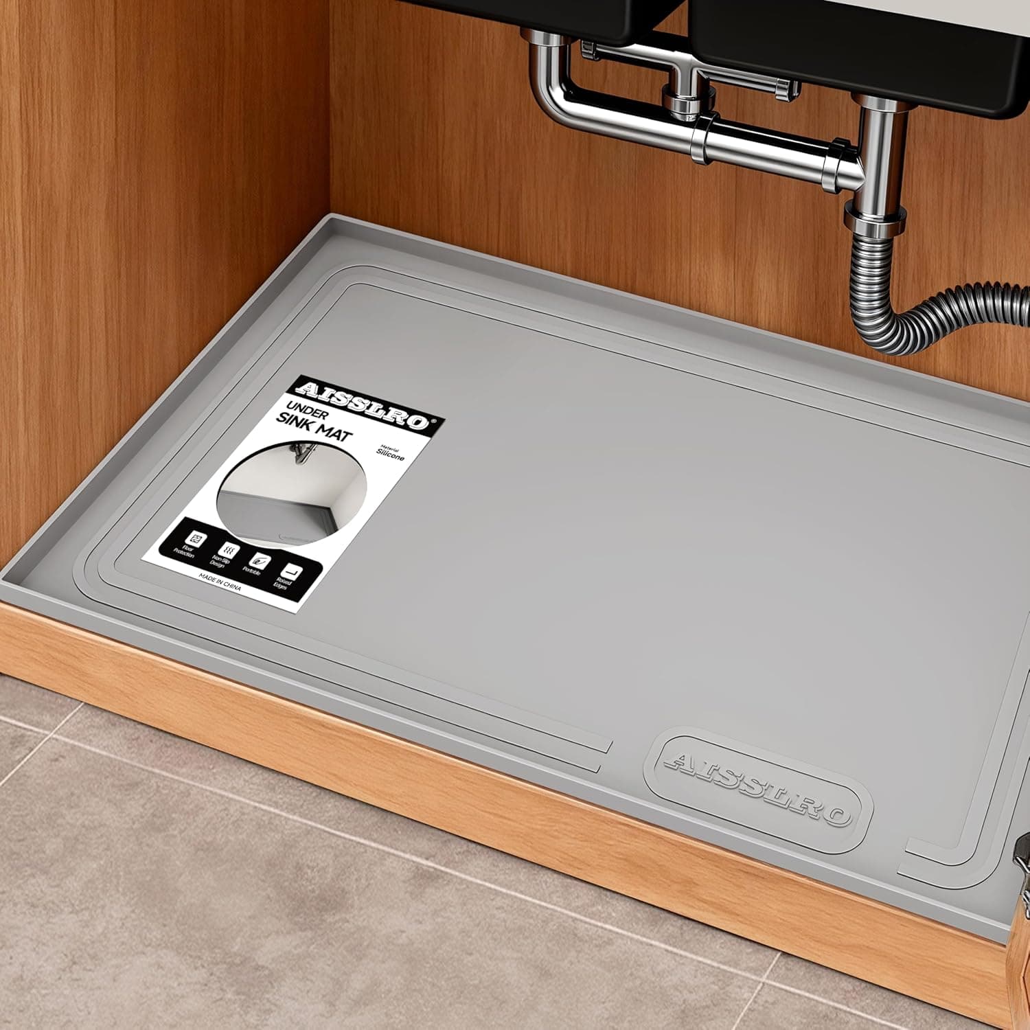 Aisslro Waterproof Silicone Under Sink Mats: (22' x 19") , (25" x 19")