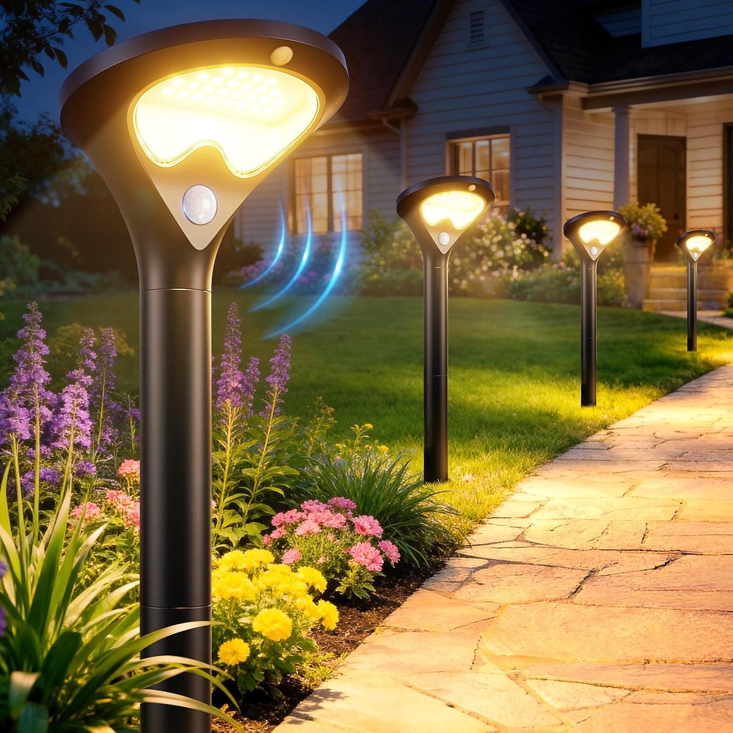 ELECLINK Solar Pathway Lights Outdoor with Motion Sensor, 6 Pack Security Solar Garden Lights, 400LM Bright LED