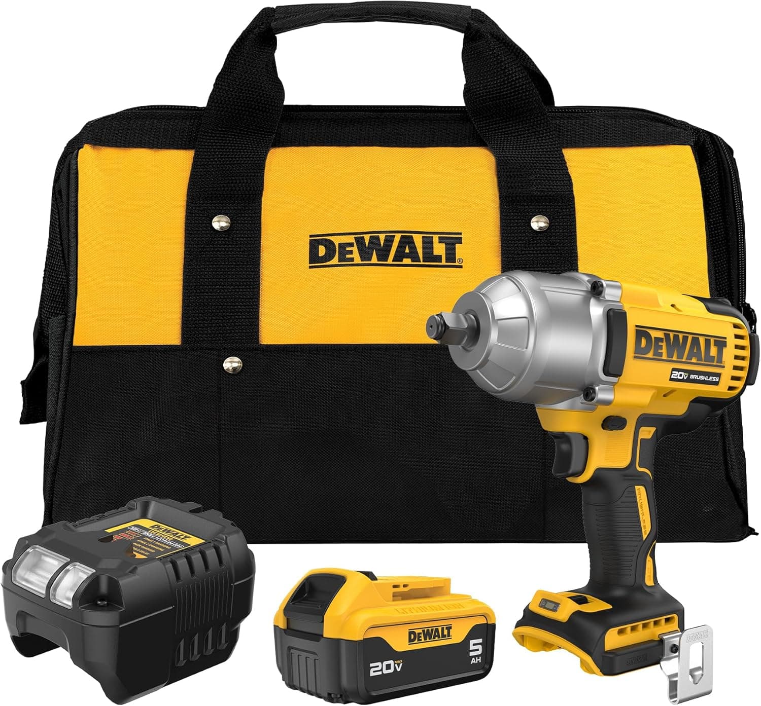 : DEWALT 20V MAX Brushless 1/2" High Torque Impact Wrench Kit with Battery & Charger(DCF900P1)