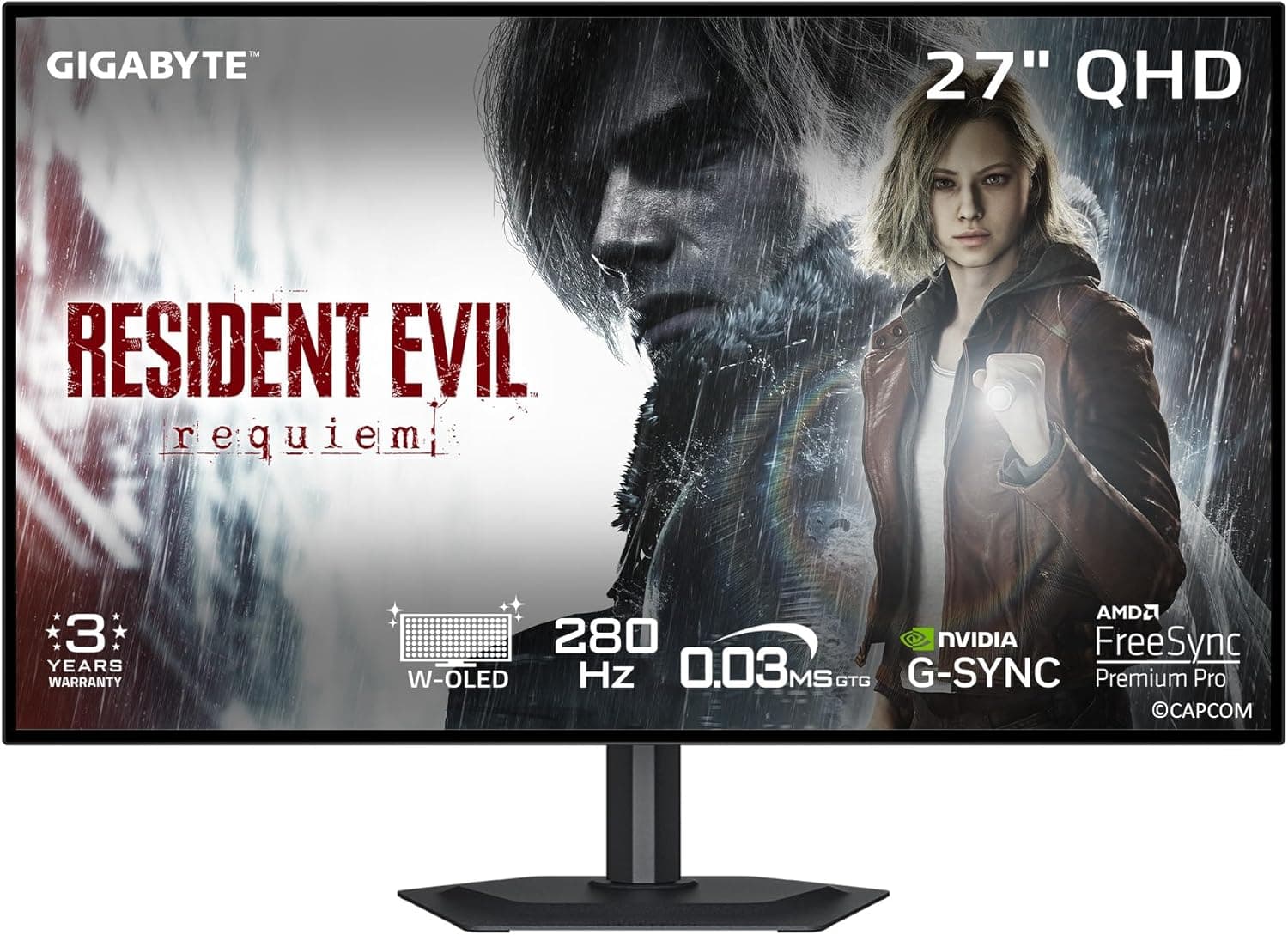 GIGABYTE - MO27Q28GR - 27" W-OLED Gaming Monitor - QHD 2560x1440-280Hz - 0.03ms GTG - AMD FreeSync Premium Pro, G-SYNC Compatible - Type-C KVM - HDMI, DP, Type-C - for