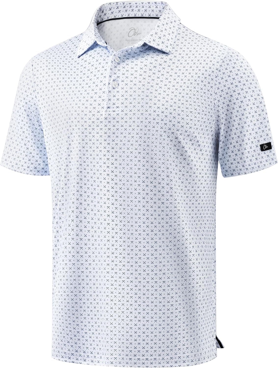 Obla Mens Golf Shirt Short Sleeve Dry Fit Moisture Wicking Performance Athletic Casual Print Collared Polo Shirts for Men(White Golf Clubs_L)